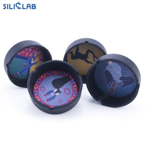 Colour printing Round Shape Silicone Ashtray