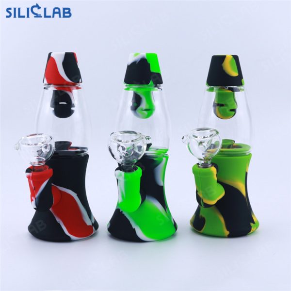Fountain Shape Silicone Dab Rig Water Pipe with Glass Bowl