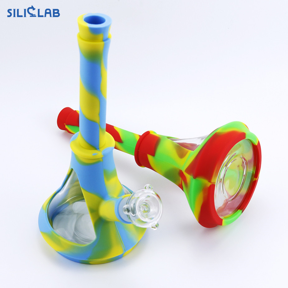 Glass Beaker Silicone Bong with Fixed Silicone Downstem