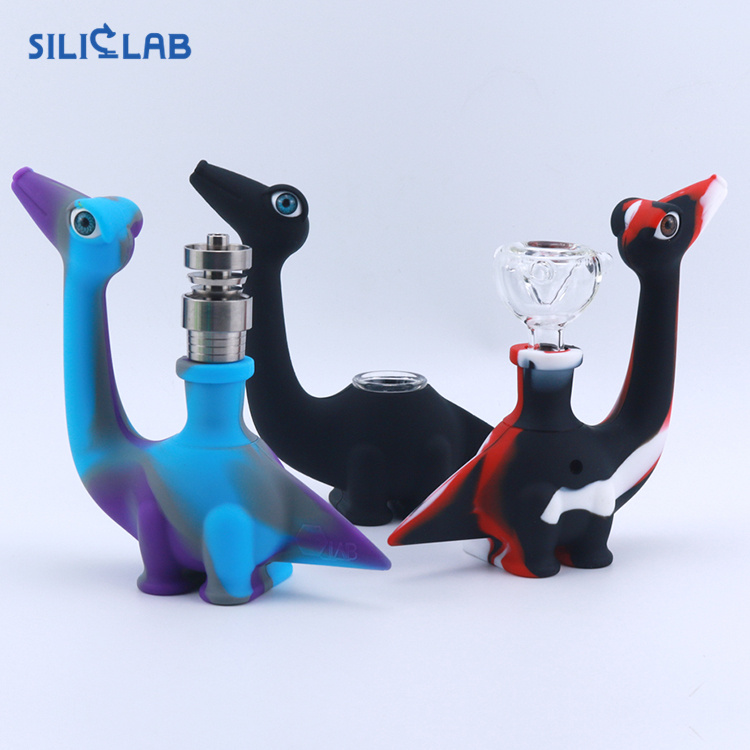 Dinosaur Pipe 5 inch Silicone Water Smoke Bubbler - Siliclab