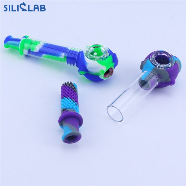 Silicone Glass Hand Pipe W/Cooling Columnar 5”