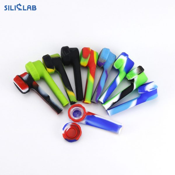 Classic Silicone Hand Pipe with Glass Bowl and Silicone Cap | Random Color | 3.5 Inch