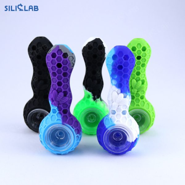 Honeycomb Silicone Pipe Bee with Glass Bowl 4.3”