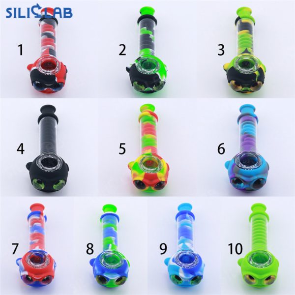 Silicone Glass Smoking Pipe W/Cooling Spiral 5”