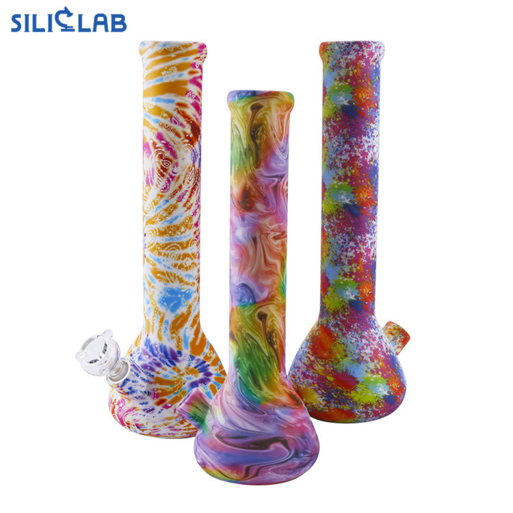 Pattern Printed Silicone Beaker Bong with Glass Bowl